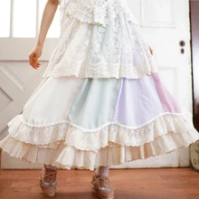 Mori Girl Милая плиссированная юбка для женщин цветок разных цветов со швами Вышивка рюшами эластичный пояс Женская Нижняя юбка A208