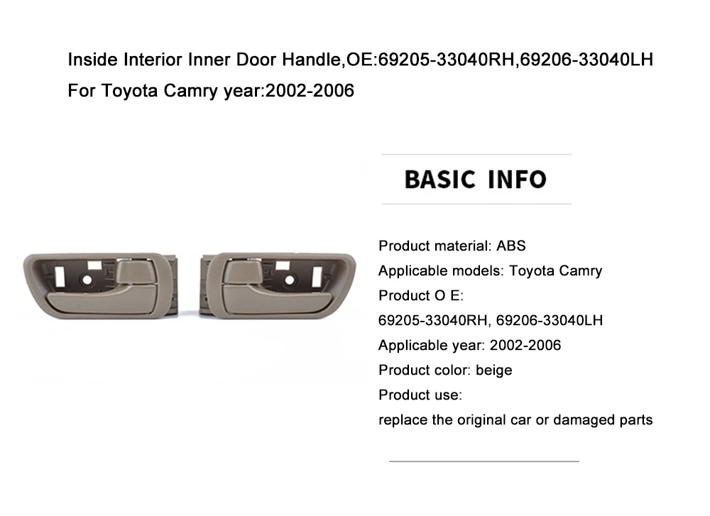 Внутренняя внутренняя дверная ручка, OE: 69205-33040RH, 69206-33040LH для Toyota Camry Год выпуска: 2002-2006