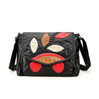 

2020 Soft Leather Luxury Handbags Women Bags Designer Leaves Decorated Flap Female Shoulder Bag Black Crossbody Bags for Women