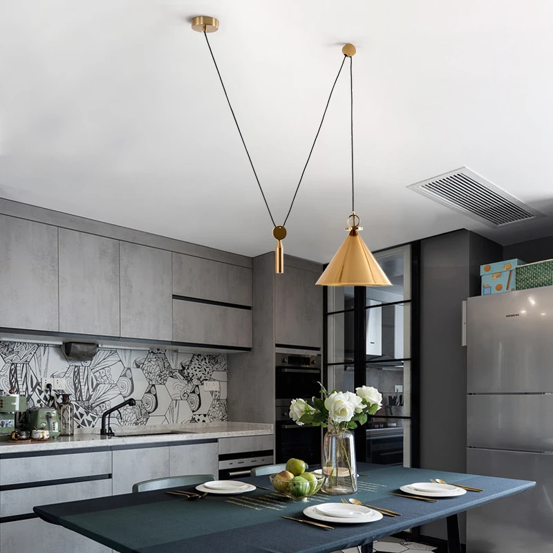 Bedside Suspension Adjustable Pendant Lights Pulley Bedroom Hanging Lamp Brass Color Hanglamp Kitchen Living Room Pendant Lamp