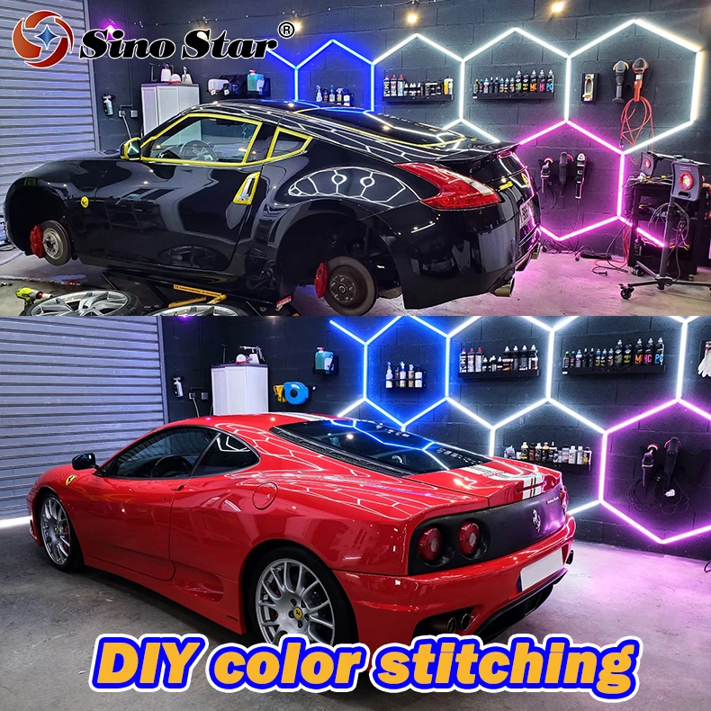 

STC202 New Design Pink/Yellow/Blue Tube Can be Customized Car Beauty Lamp Auto Detailing Hexagon Led Light for Car Workshop illu