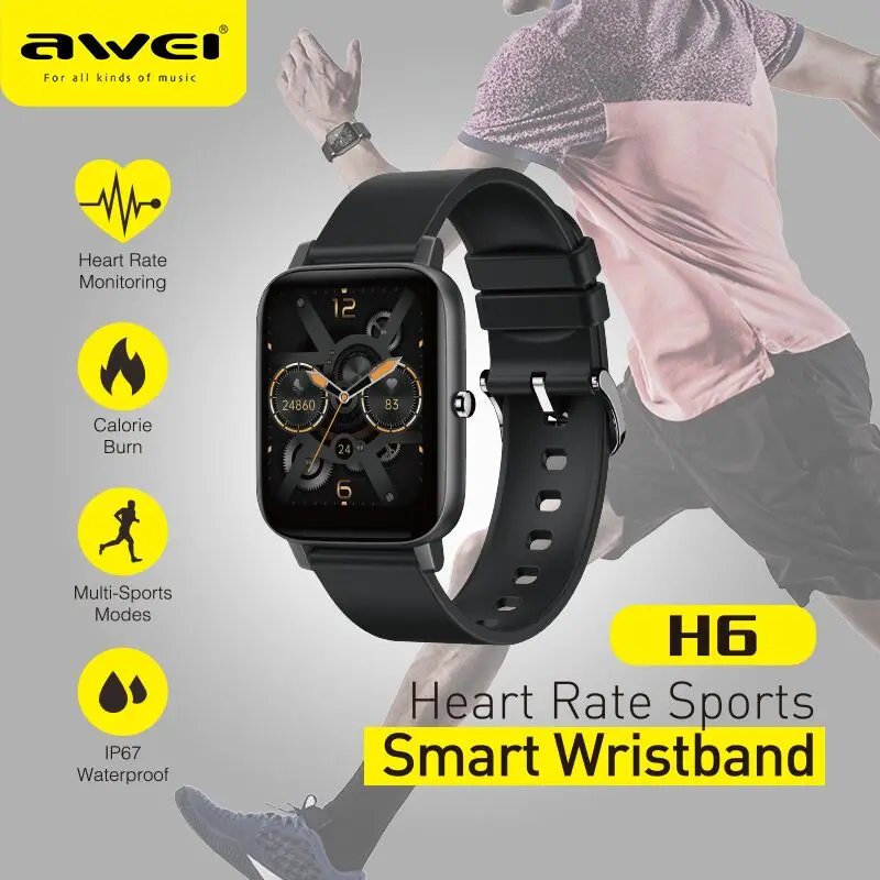 [$2 OFF] awei H6 Smart Watch 1.69 inch Fitness Build in Blood Pressure Health Care Analysis Sport Sleep Data Magnetic Charging