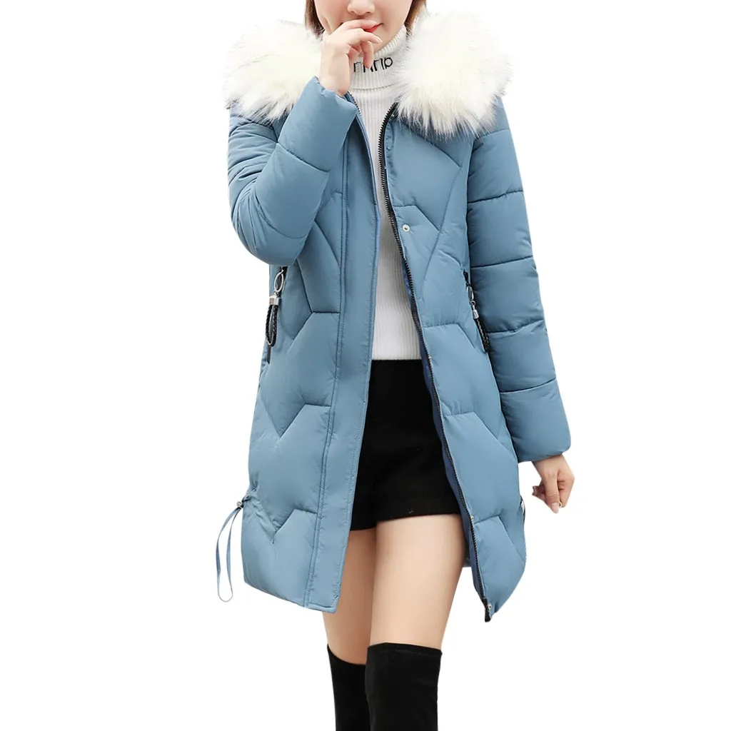 Модное женское повседневное зимнее пальто, абсолютное поле, куртка с хлопковой подкладкой, теплая верхняя одежда, парки с капюшоном, горячая распродажа - Цвет: Blue