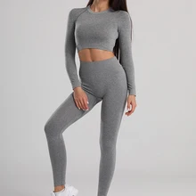 Conjunto esportivo feminino top yoga sem costura, peça conjunto academia yoga