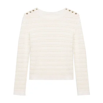 

Women Sweater 2020 Spring and Summer New Women's Round Neck Hollow Button Knit Sweater