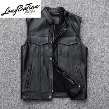 

Genuine Vest Men's Sleeveless Real Cow Leather Coat Motorcycle Jacket Man Short Vests for Men Jackets 2020 J2814