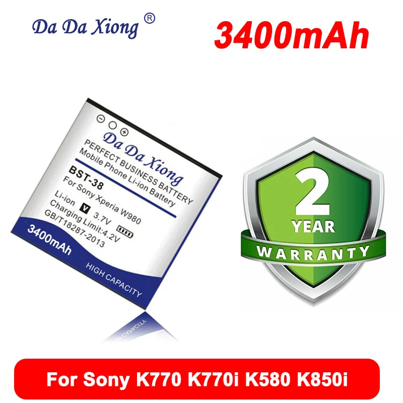 

3400mAh BST-38 Battery For Sony Xperia T650i W580c W980 Z770i C510 C902 C905 K770 K858 K850 R300i R306c S302c S312 S500c S303c