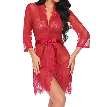 

Women Plus Size Sexy Lingerie Robe Kimono Lace Briefs Nightwear Dressing Gowns For Women Home Bathrobe Badjas #T5P
