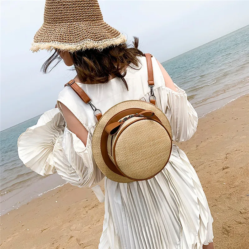 

2019 New Design Mini Fashion Women Hat Braided Bow Straw Shoulder Backpack Bag High Quality Girls School Beach Backpack #40