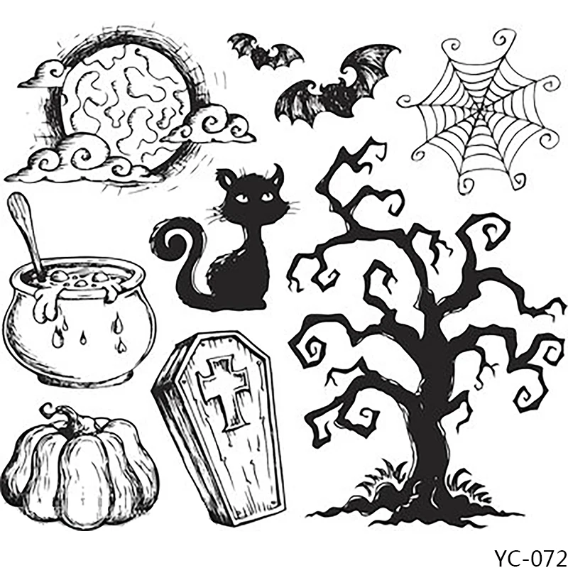 

ZhuoAng Halloween Moon Cat Tree Pumpkin Clear Stamps For DIY Scrapbooking/Card Making/Album Decorative Silicone Stamp Crafts