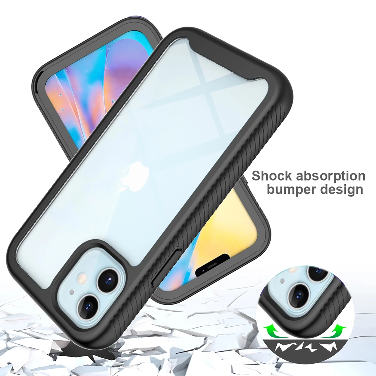 Shockproof Clear Back Cover with Double Layer Rugged Bumper