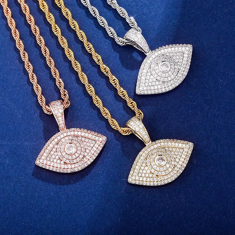 Hip Hop Micro Paved AAA Cubic Zirconia Bling Ice Out Evil Eye Pendants Necklace for Men Women Unisex Rapper Jewelry | Украшения и