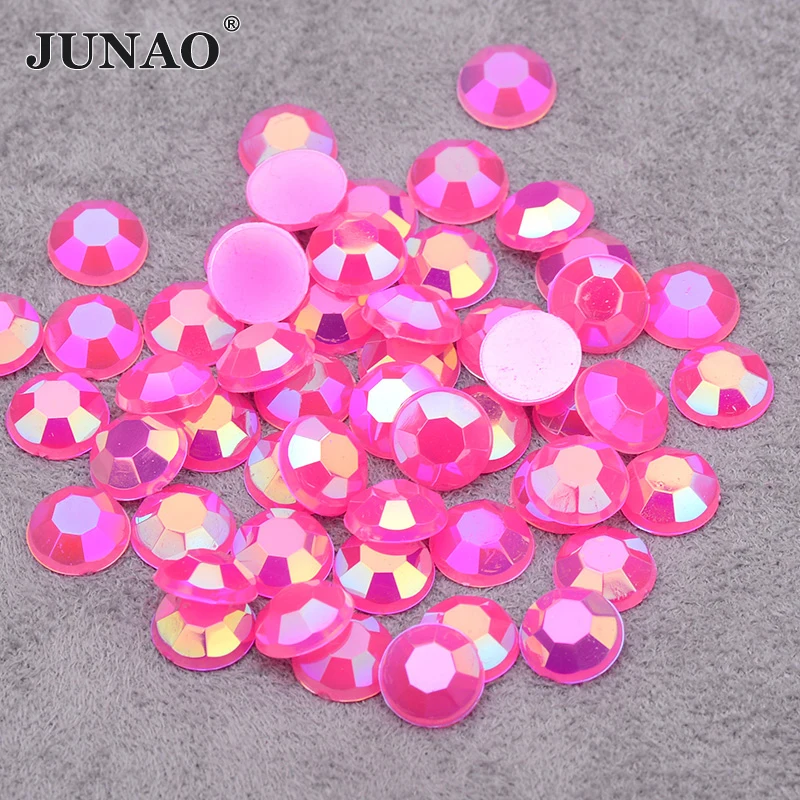 

JUNAO 6 7 8 mm Rose AB Flat Back Rhinestones Non Hotfix Strass Round Nail Crystal Stone Sticker for DIY Face Nail Art Decoration