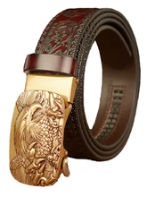  New Eagle Pattern Buckle Cowskin Leather Belt TOP Quality Alloy Automatic Buckle Wasitbad Strap Genuine Leather Gift Belt Men 