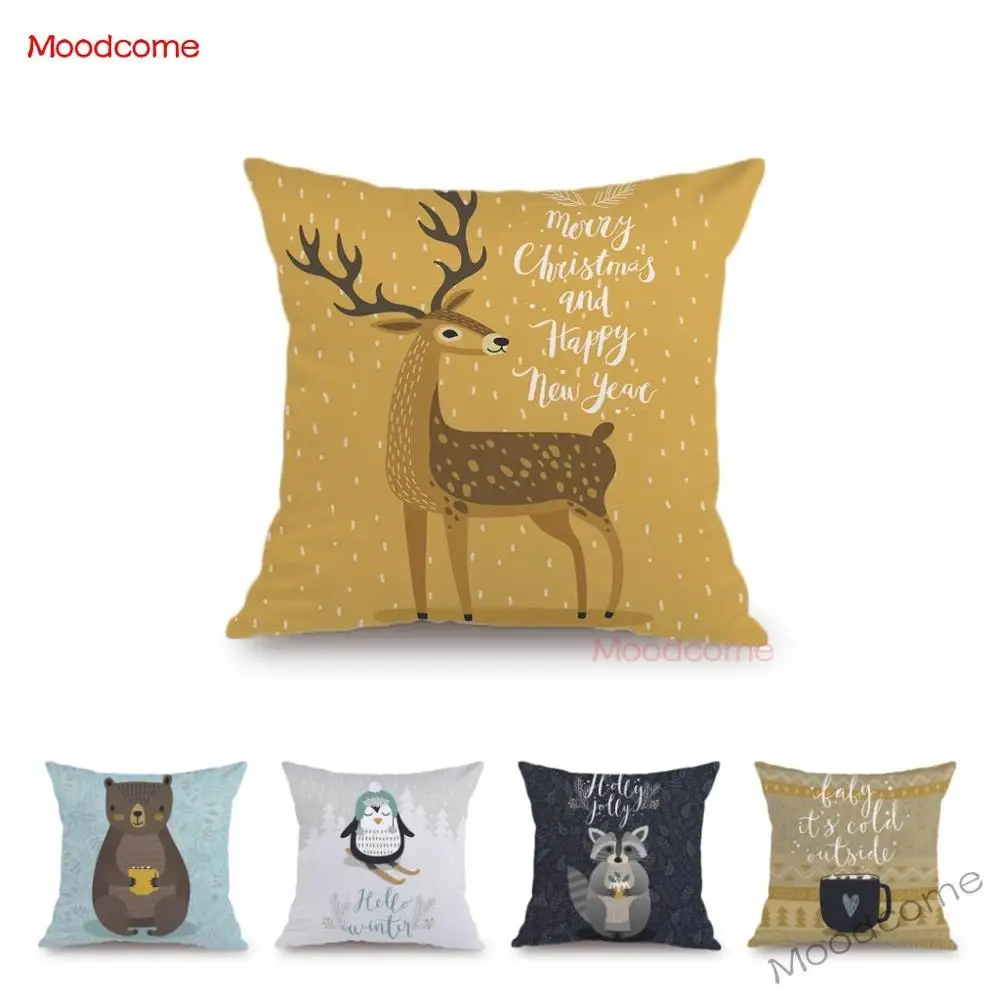 

Infant Children Room Christmas Decoration Woodland Animal Tribes Cute Sofa Throw Pillow Case Soft Velvet Plush Xmas Penguin Bear Bunny Deer Lovely Cushion Cover