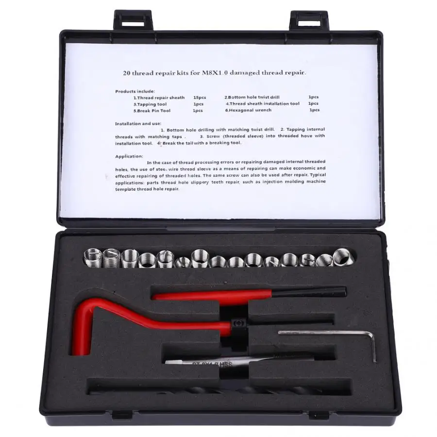 20 Pcs Thread Repair Kit M8x1 Stainless Steel Rethreading Tap Set with Box for Female Repairing Car Tools Coarse | Обустройство дома
