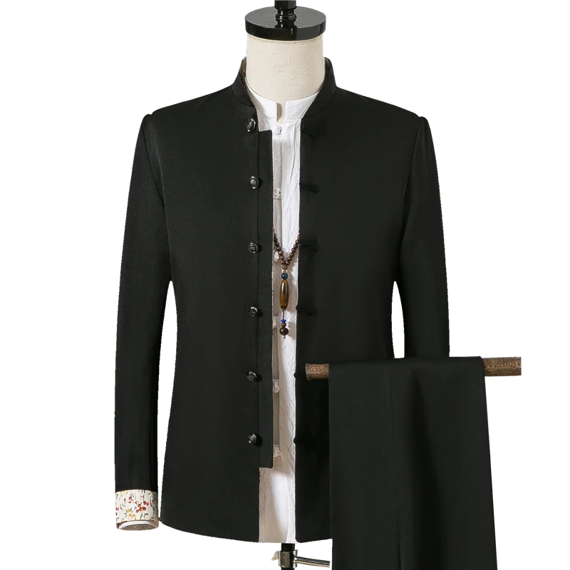 M-4XL мужской модный костюм в винтажном стиле из двух предметов, Классическая китайская туника, Свадебный костюм смокинг-пиджак+ брюки, мужские смокинги