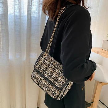 

Fashion Retro Woolen Crossbody Winter Autumn Durable Female Chain Design Purse Handbags Casual Shoulder Messenger Bags