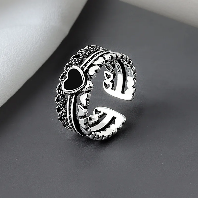 QMCOCO Silver Color Finger Ring For Women Vintage Handmade LOVE Heart-Shape Thai Silver Creative Trendy Bride Fine Jewelry Gift silver ring silver rings silver heart ring