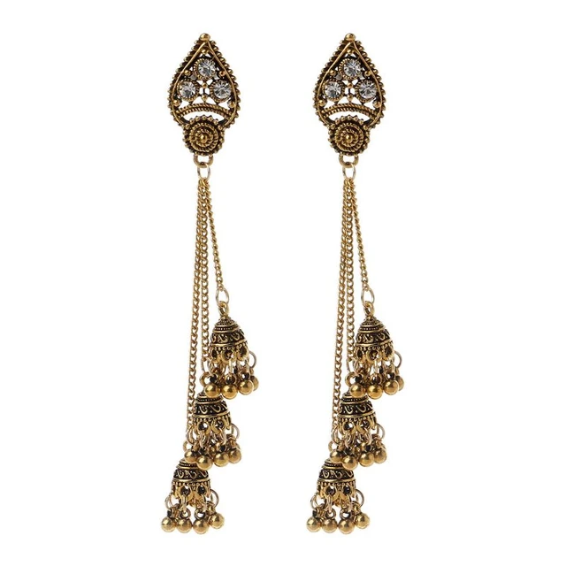 Buy CRUNCHY FASHION GoldPlated Blue Beads  Tassel Ethnic Jhumka Earrings  Alloy Jhumki Earring  Online at Best Prices in India  JioMart