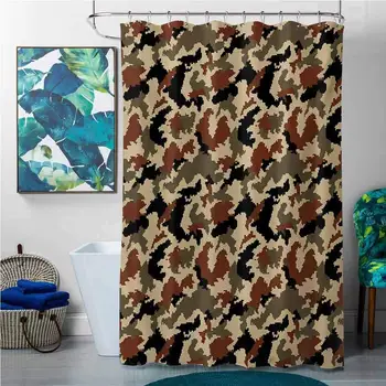

Shower Curtains for Bathroom Horses Camouflage,Pixel Art Style Blending in Environment Pattern Abstract Fashion Design,Brown