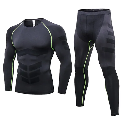 black green line set Fanceey, анти микробное зимнее термобелье, термобелье для мужчин, кальсоны, термобелье, Рашгард, комплект, длинное компрессионное нижнее белье - Цвет: black green line set