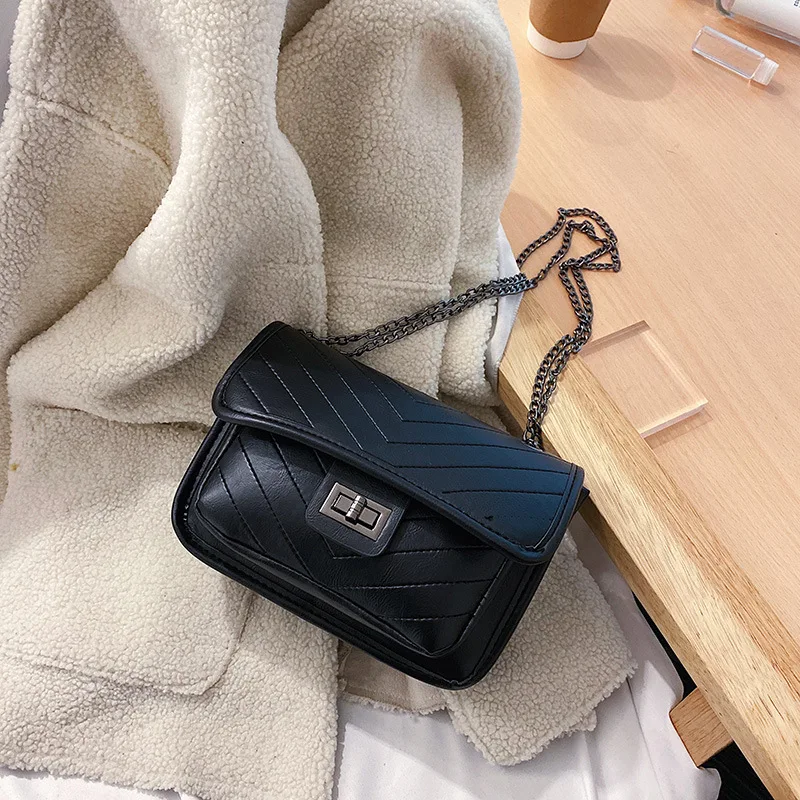 

Bag Textured WOMEN'S Bag New Style 2020 Korean-style Fashion Western Style Versatile Chain Shoulder Square Sling Bag
