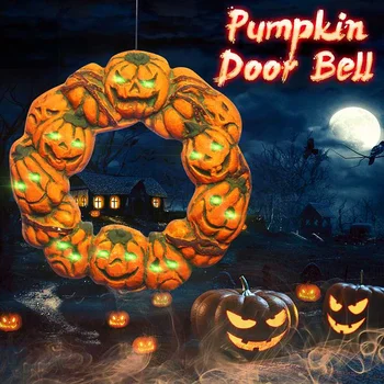 

Halloween Spooky Wreath LED Lantern LED Pumpkin Light Door Hanger DIY Home Decoration Halloween Props Foam Pumpkin