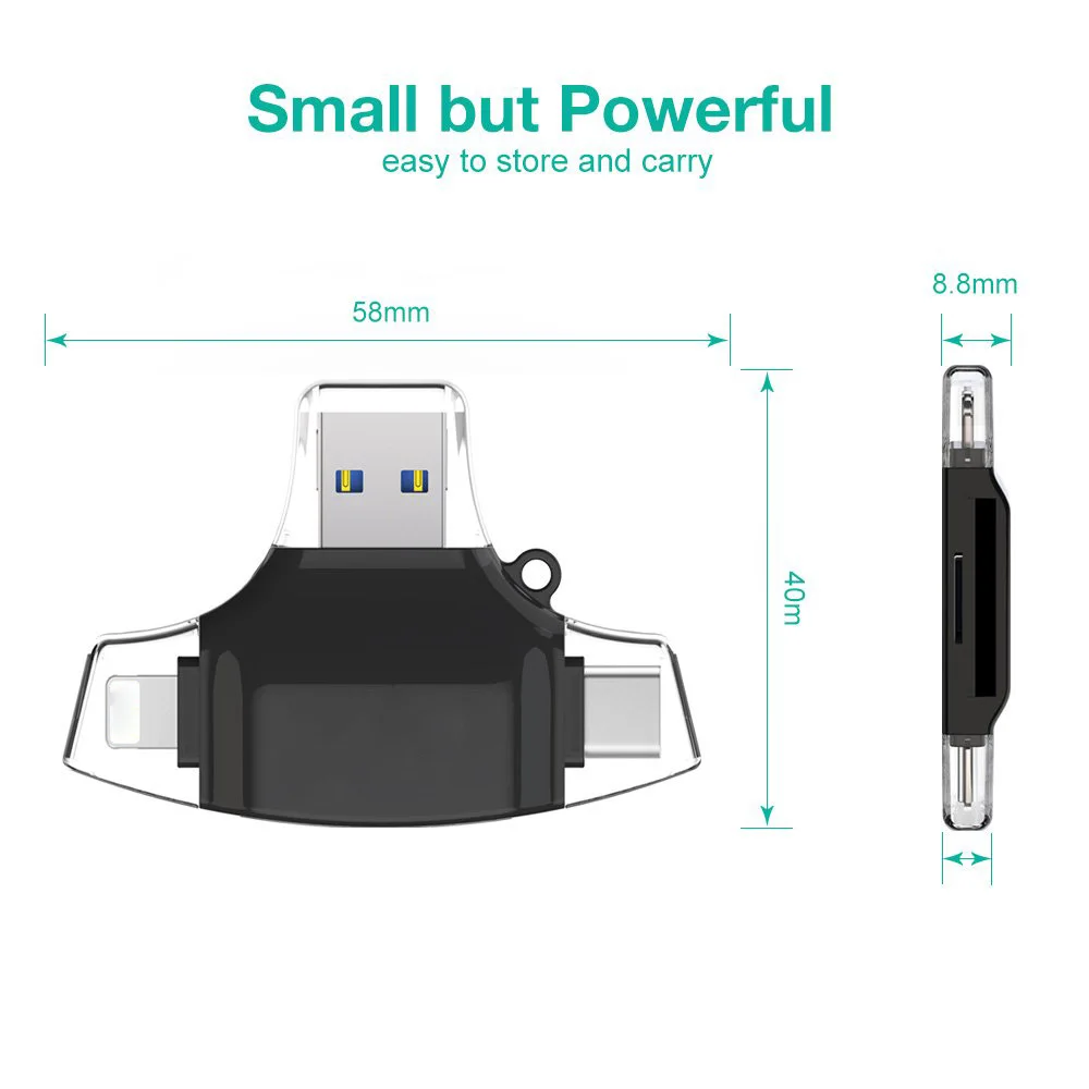 LYBALL 4 в 1 SD/TF считыватель карт памяти Тип C Micro USB OTG кардридер для Apple iPhone iPad Android телефон MacBook, ПК, ноутбук