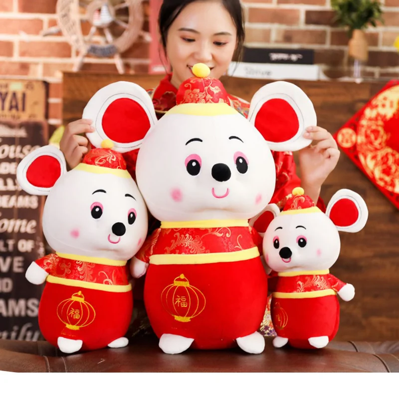 

2020 New Year plush Rat Year Mascot Toy Plush Red Mouse in Tang Suit Soft Toys Chinese New Year Party Decoration Gift