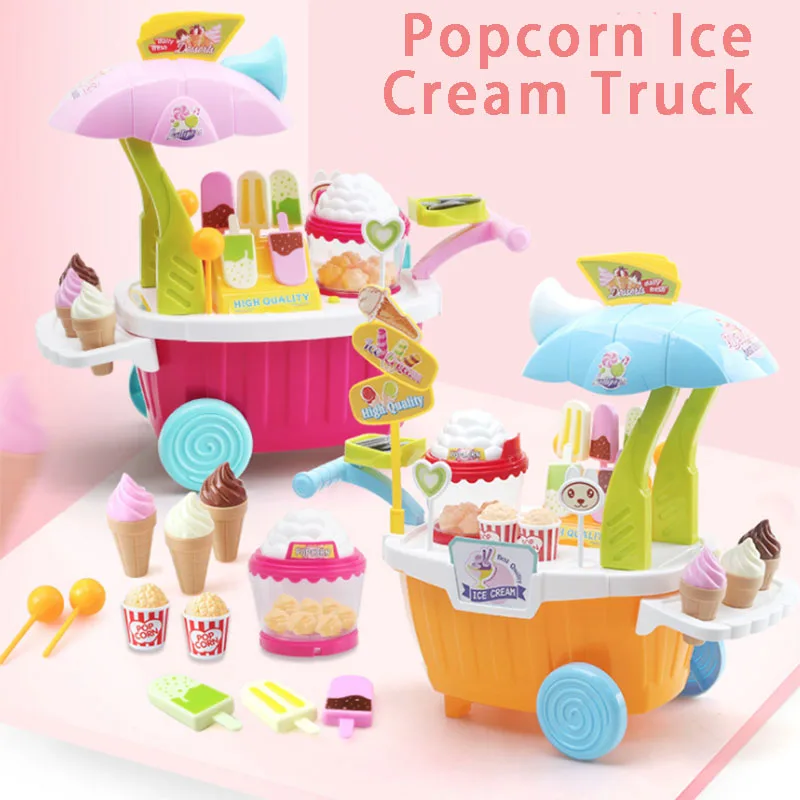 Children's simulation Pretend play house mini popcorn ice cream cart trolley set Early Education Toy girl Gift