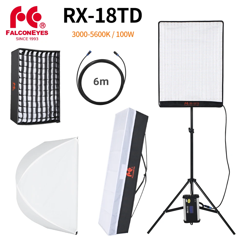 Falcon Eyes 100W LED Photo Video Light Portable LED Photo Light 504pcs Flexible LED Light RX-18TD with Diffuser + Light Stand