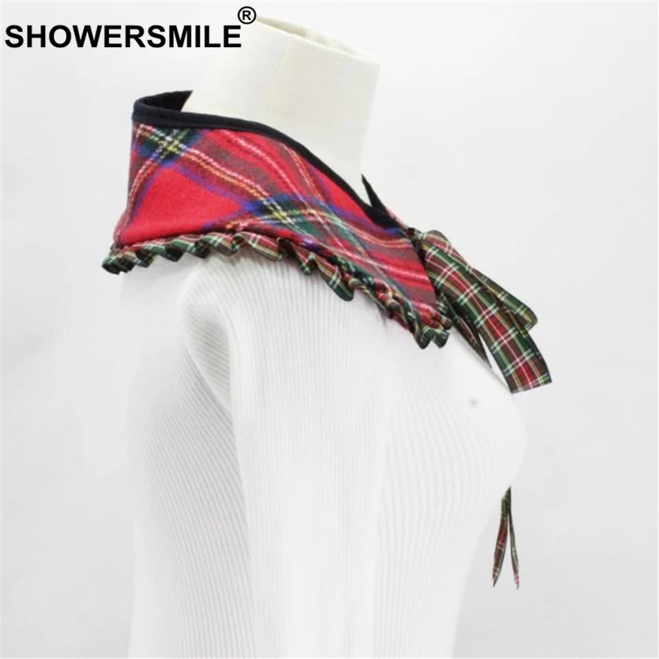 SHOWERSMILE женский Поддельный Воротник Красный клетчатый шерстяной съемный воротник