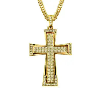 

Hip Hop Rhinestones Paved Bling Iced Out Big Heavy Cross Pendants Necklace for Men Rapper Jewelry with 30inch cuban chain