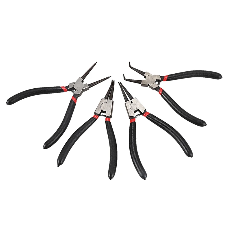 Portable Multi-function 7Inch Internal External Retaining Clips Snap Ring Circlip Pliers Set Straight Retain Tool 4Pcs Set Blac