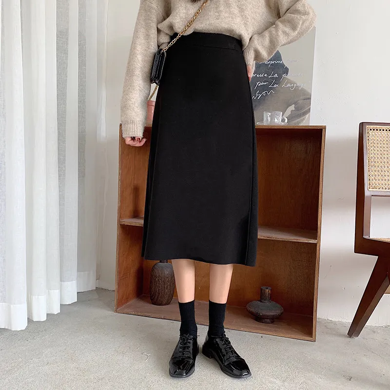 Осенне-зимняя юбка с высокой талией, шерстяная юбка-карандаш,, офисные юбки миди, модные облегающие короткие юбки Faldas