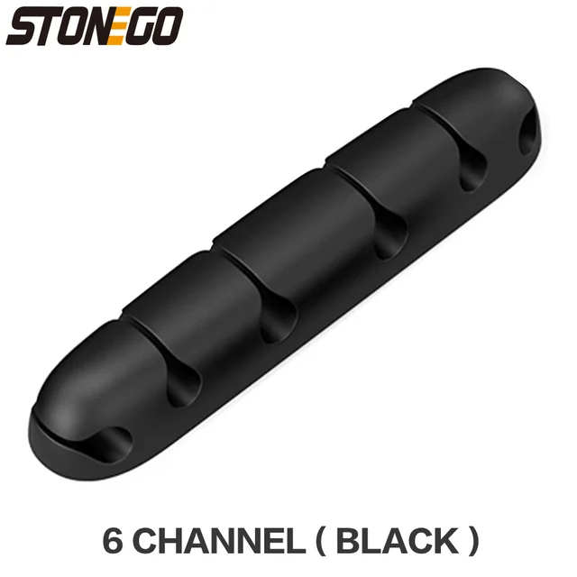 USB Cable Organizer Wire Winder Silicone Tie Fixer Wire Management organizador Cord Clip Office Desktop Phone Cables holder 6 Channel ( Black )