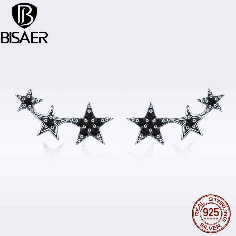 BISAER 925 пробы серебряные ослепительные CZ стекируемые звезды изысканные серьги-гвоздики для женщин Bijoux серебряные серьги ювелирные изделия GXE292
