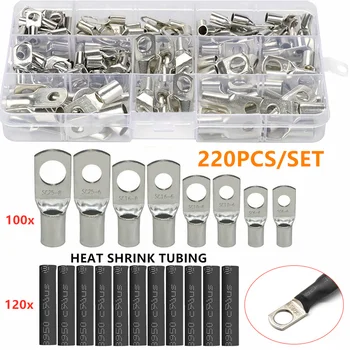 

220PCS Assortment Ring Crimp Terminals Tinned Copper Battery Lug Bare Wire Connectors Kit