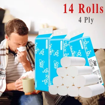 

4 Ply 14 Rolls Toilet Paper Bulk Rolls Bath Tissue Paper Household Bathroom Soft disposable paper towels cleansing wipes