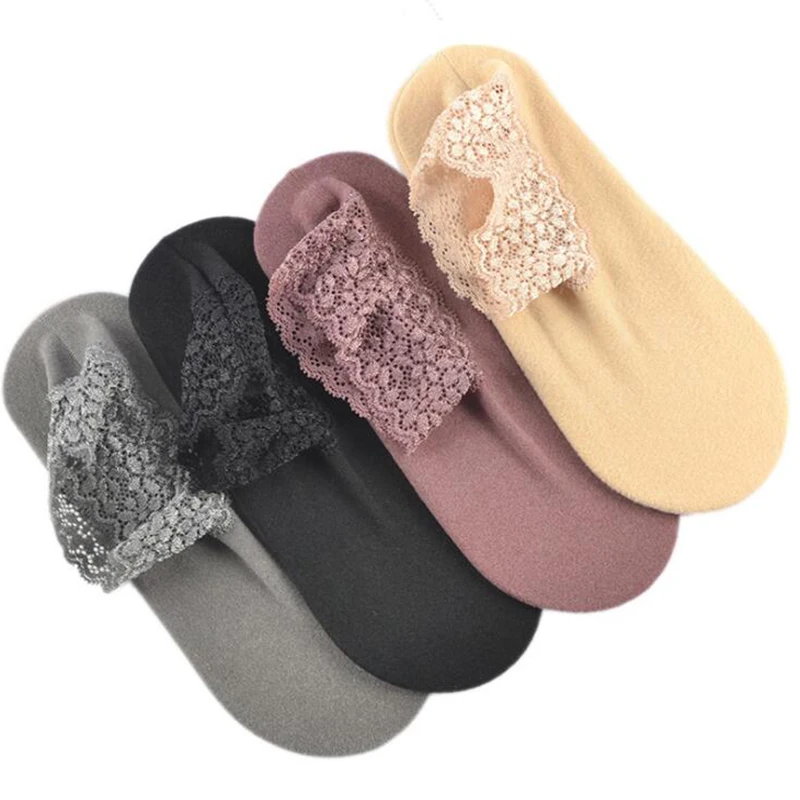 Модные бархатные носки, Нескользящие кружевные короткие носки для женщин, корейские теплые мягкие носки, женские носки, уличная одежда