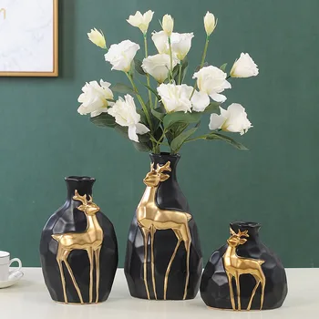 

Creative Ceramic Flower Vase With Elk Pattern Living Room Decoration Artware Wedding Display Furnishings Flower Arrangement Gift