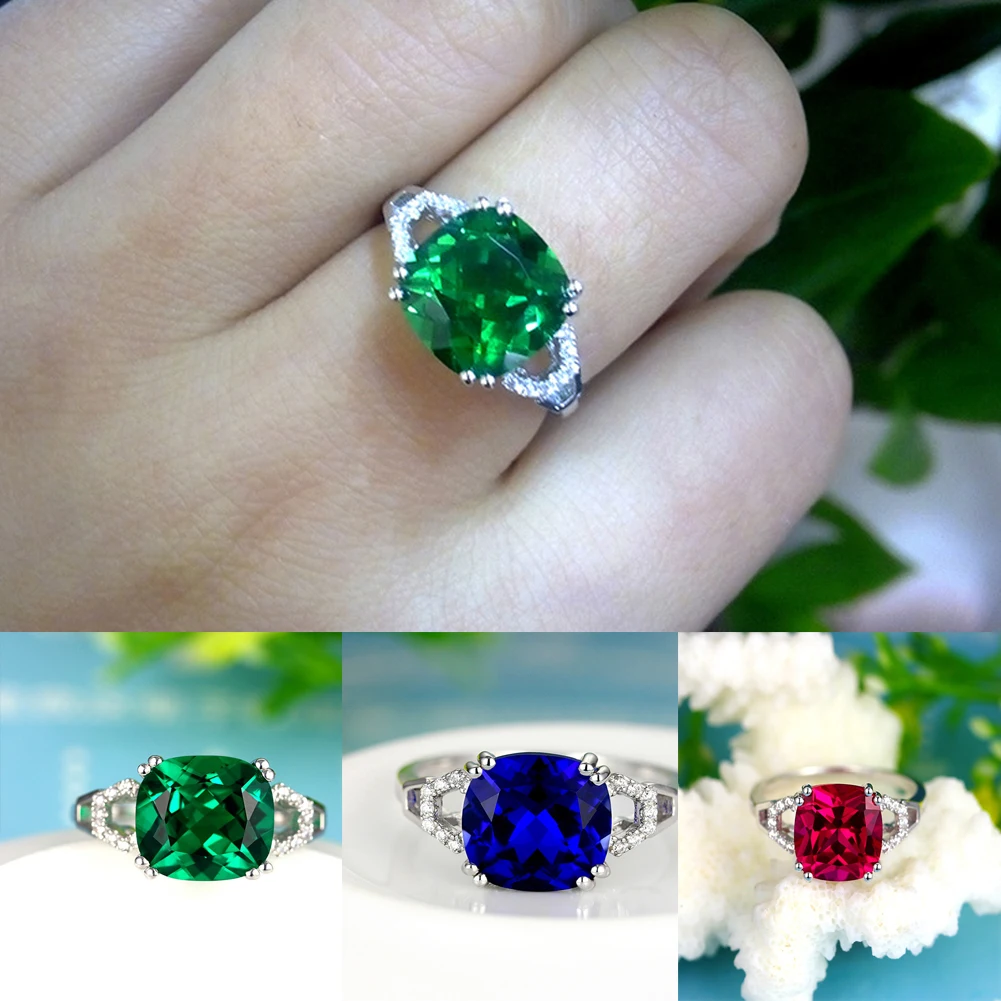 

Fashion Desgin Ring Big Square Ruby Emerald Stone Rings For Women Jewelry Wedding Engagement Gift Luxury Inlaid Stone Rings