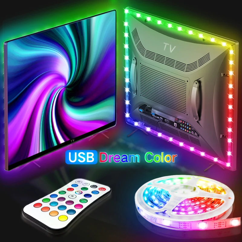 USB LED Strip Lights WS2811 Dream Color 5M 10M 15M 20M SMD 5050 RGB Ribbon Lights Flexible LED Lamp Tape TV BackLight Diode Tape