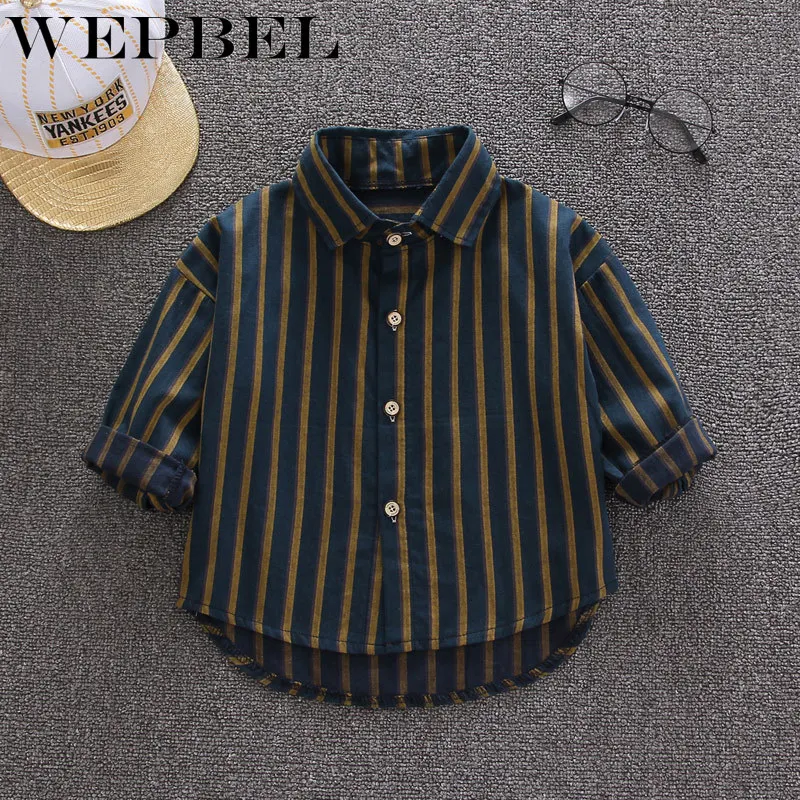 WEPBEL/рубашки для мальчиков; классические повседневные Детские рубашки в полоску; детская одежда для мальчиков