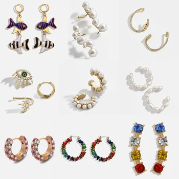 

Dvacaman Fashion White CZ Zircon Drop Earrings for Women Trendy Charm Crystal Earrings C-shaped Ear Cuffs Wedding Party Jewelry