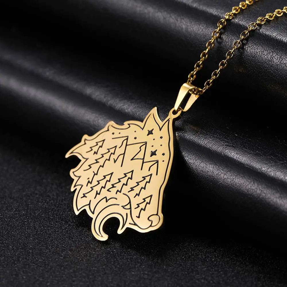 Wolf Gold 3 Myshape 316L золото серебро Нержавеющая сталь лес дверь пейзаж Кролик Птица медведь Орел лиса волк ожерелье для женщин мужчин ювелирные изделия - Окраска металла: Wolf Gold 3