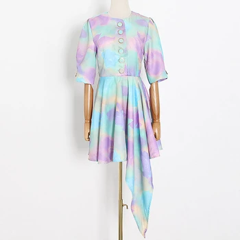

SeeBeautiful Simple Contrast Color Printed O-neck Short Sleeve Irregular Loose Dress Female Autumn 2020 New Fashion Tide L441