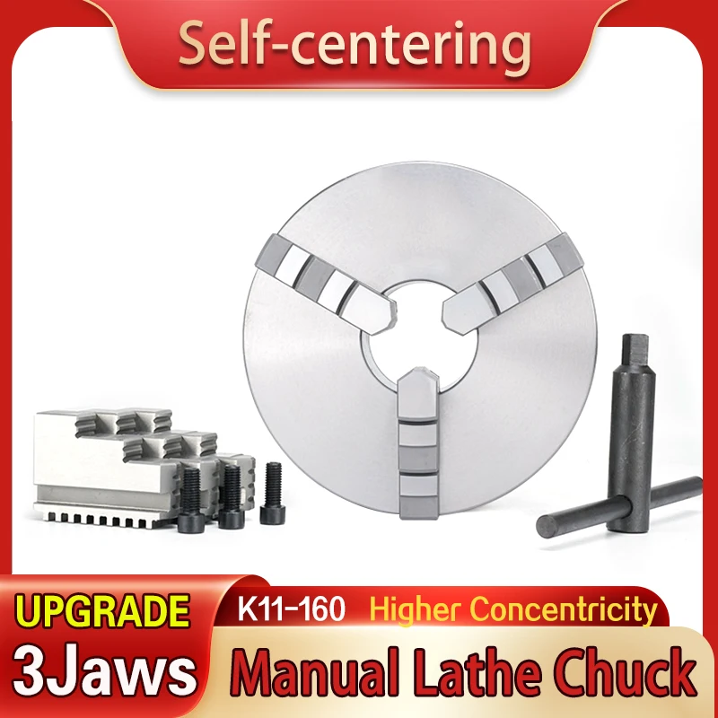 K11-160 Manual Lathe 3 Jaws Chuck Self-centering High Precision Metal Fixture For CNC Woodworking | Инструменты