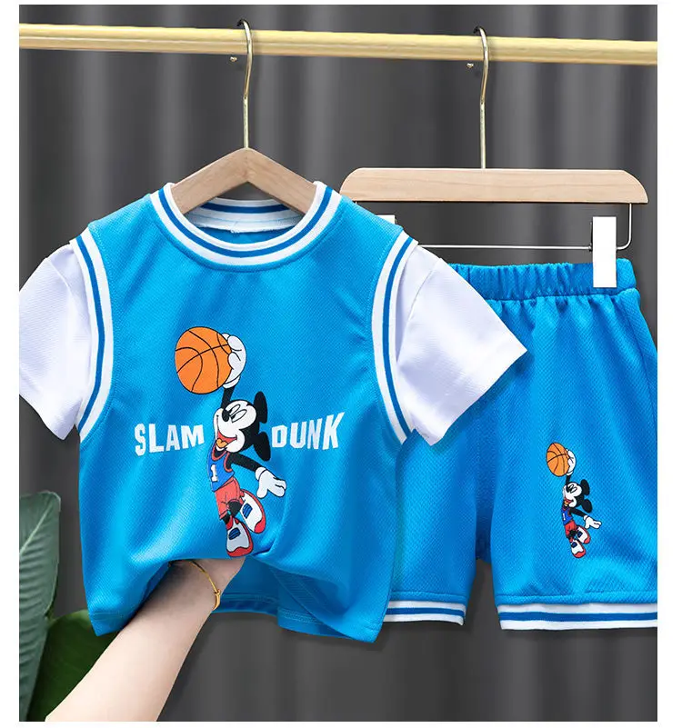 Summer Kids Cartoon Mickey Mouse Basketball Sport Clothes Sets Baby Boys Girls Short Sleeve T shirt+Pants Sets Child Tracksuits dad and baby clothing sets	